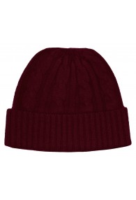 Winter Beanie Cashmere Cable Knit Wine Red LORENZO CANA