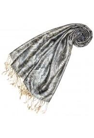 Scarf 100% Silk Pashmina Paisely Gray Ecru LORENZO CANA