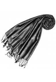 Silk + Viscose scarf paisley jaquard silver gray LORENZO CANA