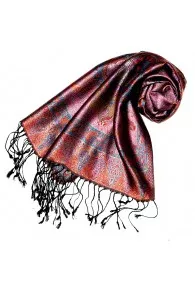 Women's Pashmina 100% Silk Paisley Purple Orange LORENZO CANA
