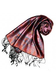 Women's Pashmina 100% Silk Paisley Purple Orange LORENZO CANA