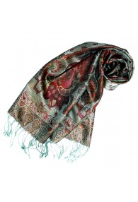 Women's Pashmina 100% Silk Paisley Mint Brown LORENZO CANA
