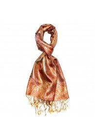 Men's Shawl 100% Silk Paisley Orange Gold LORENZO CANA