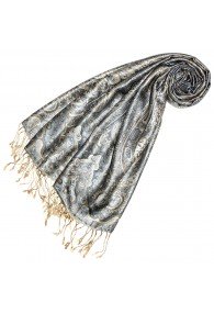 Scarf 100% Silk Pashmina Paisely Gray Ecru LORENZO CANA