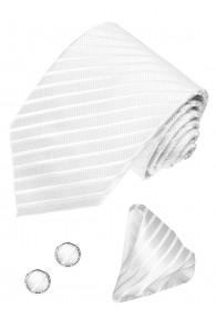 Necktie Set 100% Silk Striped Silver For Men LORENZO CANA