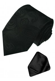 Neck Tie Set 100% Silk Paisley Black Charcoal LORENZO CANA