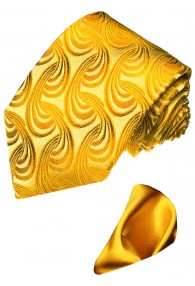 Neck Tie Set 100% Silk Paisley Yellow Gold LORENZO CANA