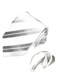Neck Tie Set 100% Silk Striped Silver White LORENZO CANA