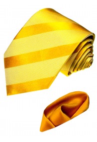 Necktie Set 100% Silk Striped Gold Orange LORENZO CANA