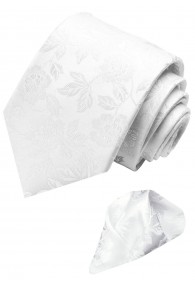 Necktie Set 100% Silk Floral White Grey LORENZO CANA