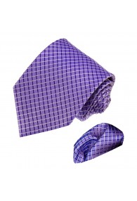 Necktie Set 100% Silk Checkered Purple LORENZO CANA