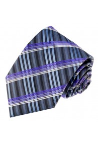 Neck Tie 100% Silk Striped Grey Blue Purple LORENZO CANA