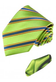 Necktie Set 100% Silk Striped Green Lime LORENZO CANA