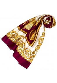 Scarf for Women gold white bordeaux silk floral LORENZO CANA