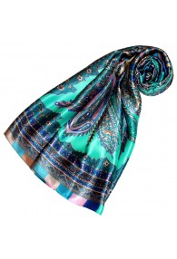Scarf for Women turquoise rose blue silk floral LORENZO CANA