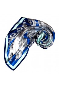 Scarf for women blue silver aqua silk floral LORENZO CANA