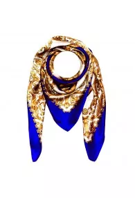 Scarf for men gold white blue silk floral LORENZO CANA