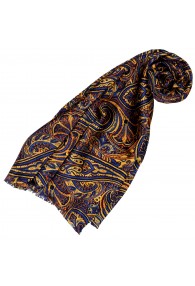 Seidenschal Damen blau orange gold Paisley LORENZO CANA