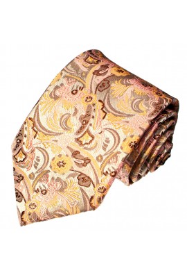 Men's Necktie Pure Silk Floral Beige Red LORENZO CANA