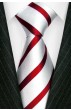 Neck Tie 100% Silk Striped White Red LORENZO CANA